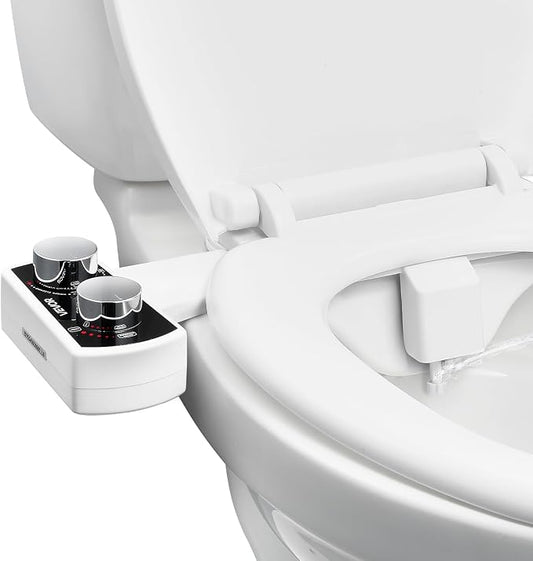 VEVOR Bidet Attachment for Toilet, Non-Electric Bidet Toilet Seat Attachment - Dual Retractable Nozzles, Adjustable Water Pressure, Easily Installed Cold Water Sprayer for Rear Feminine Wash, White