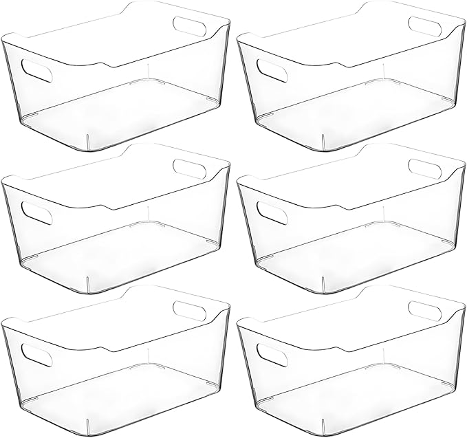 Clear Extra Large Plastic Storage Bins, Pantry Organizers and Storage Containers Fridge Organizer Bins for Organizing Home, Kitchen Organization. Bathroom, Refrigerator, Freezer, Laundry Room