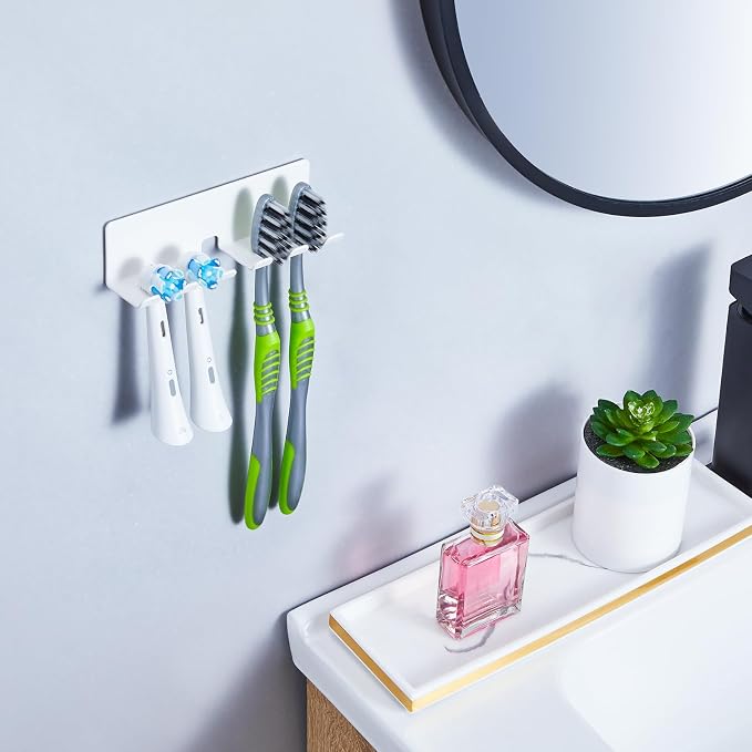 Electric Toothbrush Head Holder, Toothbrush Holders Wall Mounted, Electric Toothbrushs Holder, Bathroom Shower Tooth Brushing Holder, Tooth Brush Head Holder Organiser (White, Large)