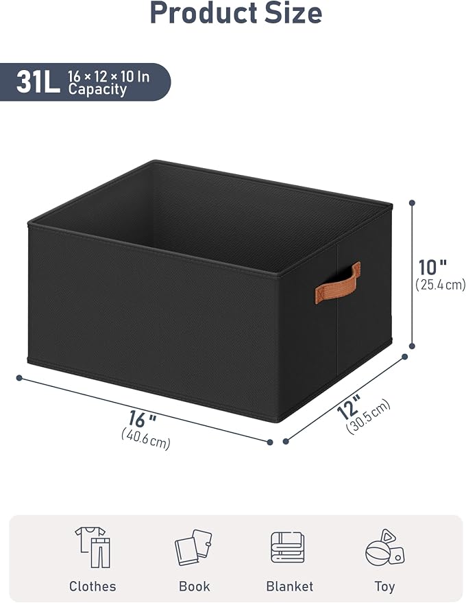 8 Pack Large Closet Storage Baskets Bins for Shelves, Collapsible Fabric Closet Organizers and Storage with Polyester Handles, Decorative Baskets for Organizing Clothes, Towels, Linen Closet 16x12x10"