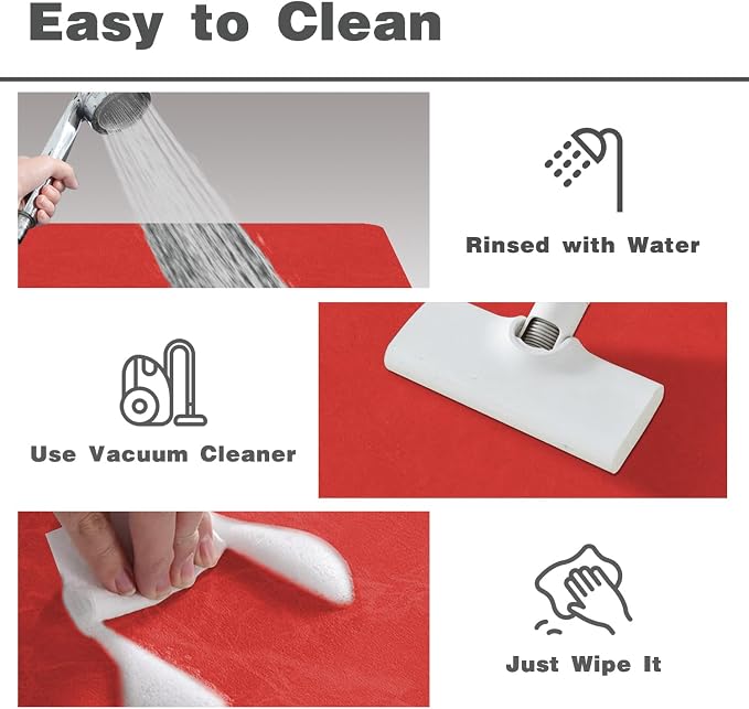 TYUU Christmas Bath Mat, Red Bathroom Rugs Non Slip Washable Thin Absorbent Bath Mat Fits Under Door Bathroom Floor Mat Perfect for Bath, Shower, or Sink 24"x36" Red