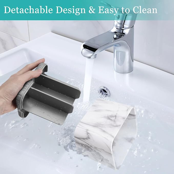 Toothbrush Holder for Bathrooms, Toothbrush Organizer (Grey Marble Grain) | Easy To Clean, Drainage, Removable, Non-Slip, 4 Slots Tooth Brush Holder for Bathroom Countertop Organizer