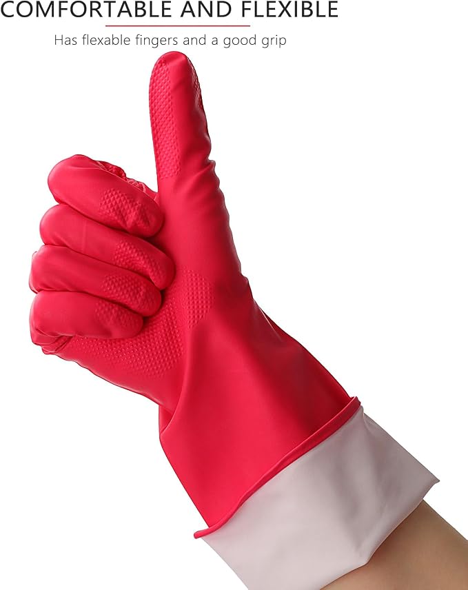 Latex Free Nitrile Cleaning Gloves, Large, 3 Pairs | 12 Mil Thick, Reusable Gloves with Non-Slip Grip, Waterproof for Dishwashing, Kitchen, Bathroom & Household Cleaning