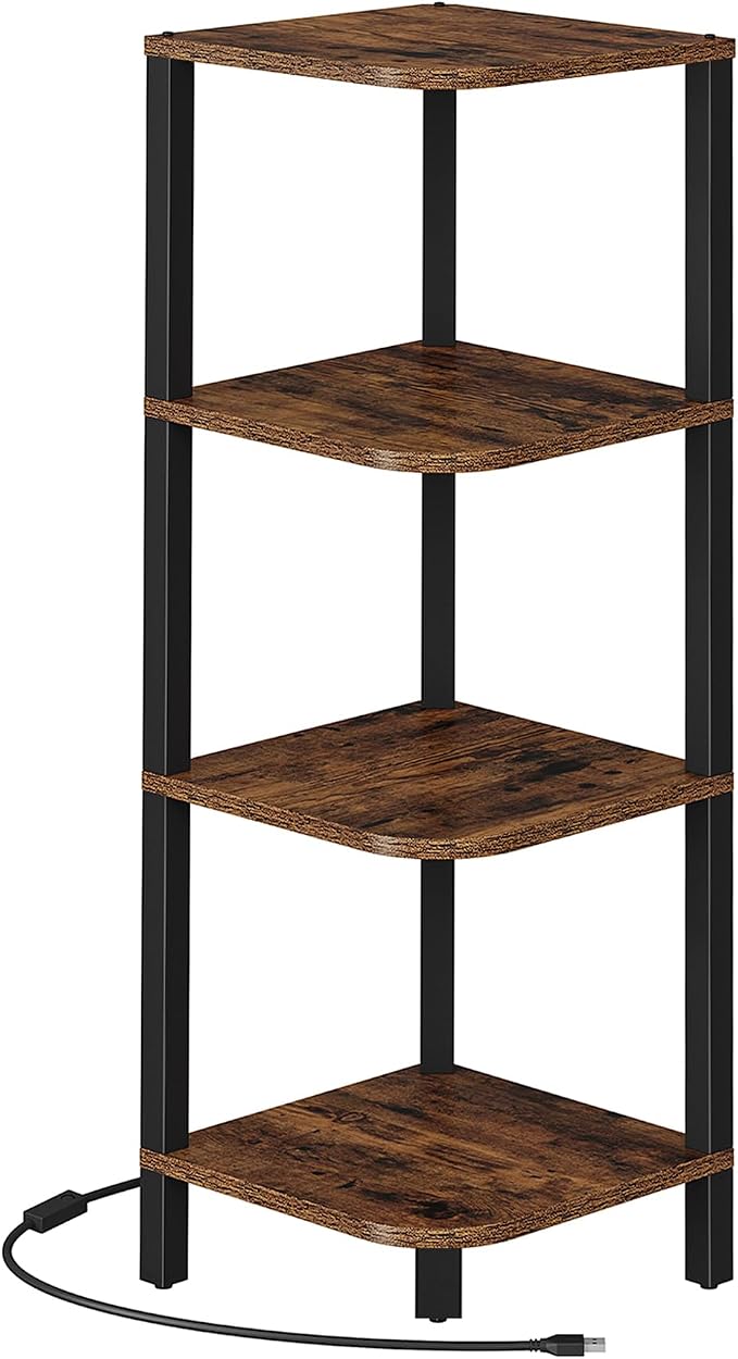 TUTOTAK Corner Shelf, 4-Tier Corner Bookshelf for Small Space | Narrow Display Corner Shelf Stand with Storage Rack, for Living Room, Bedroom, Rustic Brown BS08BB004L