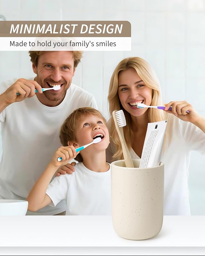 BosilunLife Ceramic Toothbrush Holder - 12oz Bathroom Toothbrush Holder Tooth Brush Holders Tumbler Cups Reusable Toothbrush Mouthwash Cup Small Toothbrush and Toothpaste Holder, Apricot