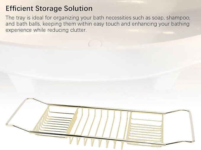 POCREATION Stainless Steel Expandable Bathtub Caddy, 25-38.4 in, 3 PCS | Adjustable length fits most tubs, gold finish tub tray for bathroom soaking shower