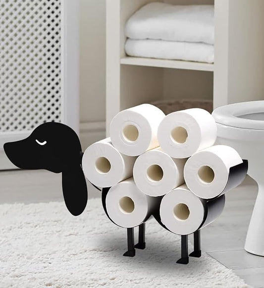 Dog Animal Metal Bathroom Toilet Paper Stand, Funny Art Decoration Organizer Holds Extra 8 Rolls