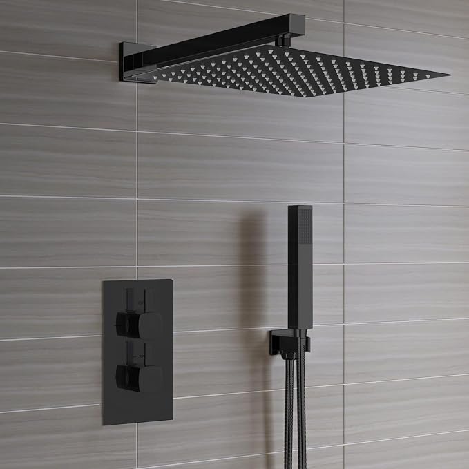 Voolan Extra Large Rain Shower Head - High Flow Square Rainfall Showerhead - Waterfall Full Body Coverage - Universal Ceiling or Wall Mount (16 * 12 Inch Rectangle, Matte Black)