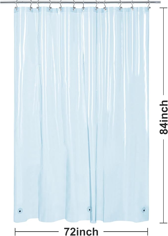 Barossa Design Extra Long Shower Curtain Liner Clear Blue, 72x84 | Waterproof PEVA, 3 Bottom Magnets, Metal Grommets, Lightweight Plastic Shower Liner XL 72 x 84 Inches for Bathroom/Tub