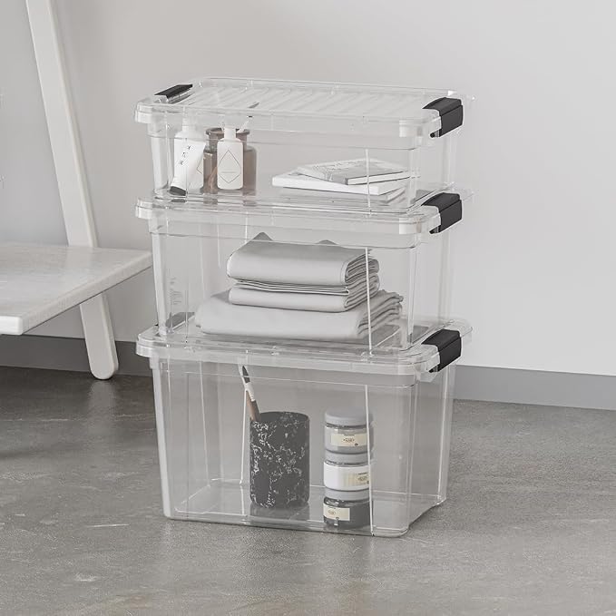 Superio Clear Storage Box with Lid, 49 Quart Plastic Container Bins for Organizing, Stackable Crates, BPA Free, Non Toxic, Odor Free, Organizers for Home, Office, School, and Dorm
