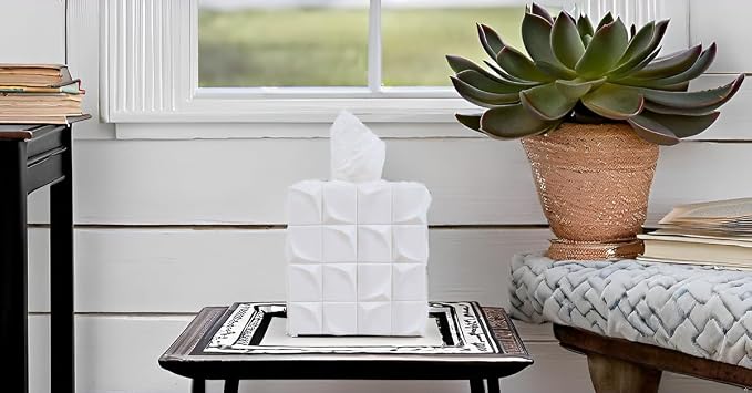 Hymmah Modern Square Tissue Box Cover Holder,Bathroom Accessories Decor Unique Design Tissue Box Cover for Bathroom Vanity Counter Tops Also Great for Bedrooms and Living Rooms