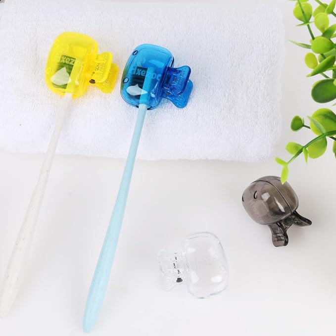 Hxezoc 4 Pack Toothbrush Covers Toothbrush Holders Portable Toothbrush Protector Cap Brush Pod Case Protective Plastic Clip for Household Travel, Camping, Bathroom, School, Business