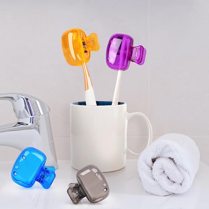 Hxezoc 4 Pack Toothbrush Covers Toothbrush Holders Toothbrush Protector Cap Brush Pod Case Protective Portable Plastic Clip for Household Travel, Business, School, Bathroom, Camping