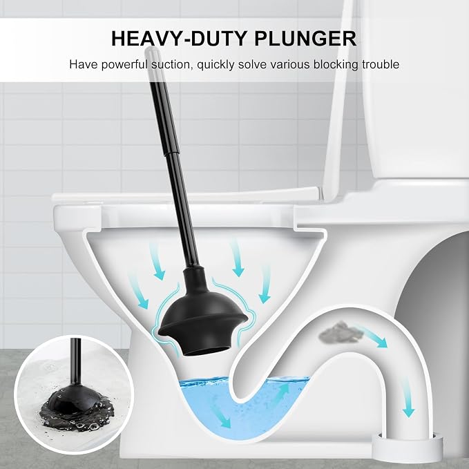SetSail 3 Packs Toilet Brush and Plunger Set, Semi-Hidden Toilet Plungers | Heavy Duty Toilet Bowl Brush and Holder for Bathroom Toilet Plunger and Brush Set for Deeply Cleaning