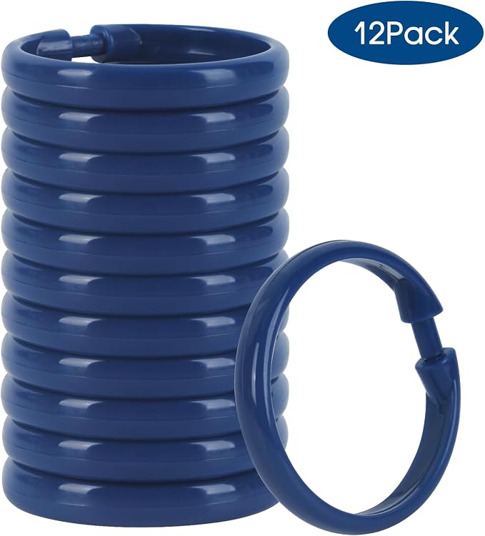 Navy Blue Shower Curtain Hooks - 12 Pcs Circular Plastic Shower Curtain Rings for Bathroom - O Shaped Dark Blue Shower Hooks Rings for Shower Curtain Rod