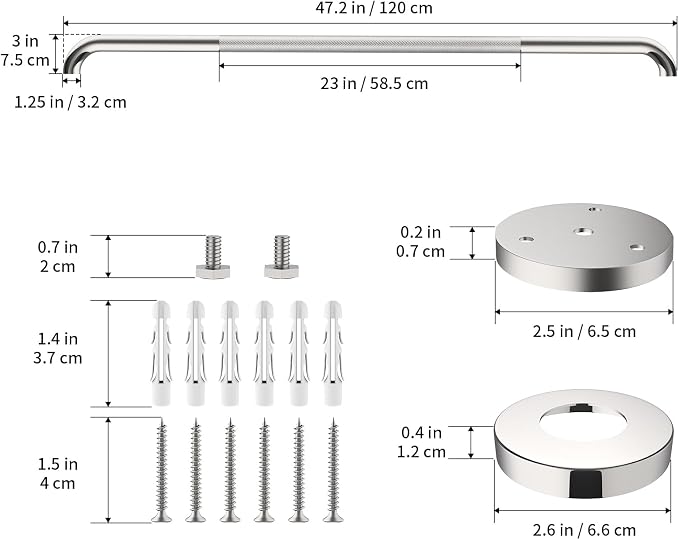 48 Inch Anti Slip Shower Grab Bar, Munzong Bathroom Grab Handle for Wall | Brushed Nickel Knurled Handicap Balance Bar Safety Hand Rail Support Elderly Senior Assist Bath