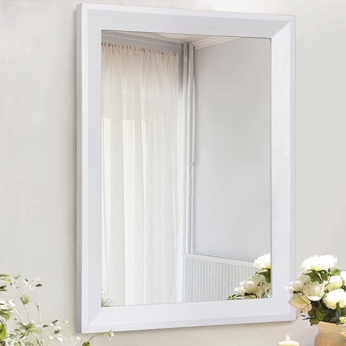 AAZZKANG Rectangular Wall Mirror Wood Framed Small Hanging Mirrors | Decorative Farmhouse Bedroom Bathroom Living Room Entryway Home Decor