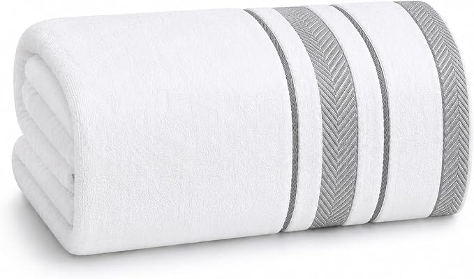 Bath Towels Set for Bathroom – Luxury 6-Piece Cotton Towels, Soft Absorbent & Quick Dry, 600 GSM Bath Towels for Bathroom, Hotel Spa Quality (White/Grey, 1-Bath Sheet)