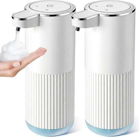 RYTOXILO Automatic Foaming Soap Dispenser, 2 Pack White Touchless Foam Hand Soap Dispenser Bathroom, 13.5 Fl Oz Plastic Electric Auto Foaming Dish Soap Dispensers Wall Mount for Kitchen