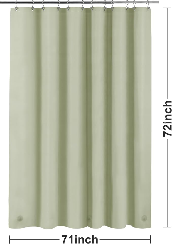 Barossa Design Sage Green Shower Curtain Liner Standard Size | Premium PEVA, BPA & PVC Free, No Chemical Smell, Metal Grommets, Lightweight Shower Curtain with 3 Magnets for Bathroom