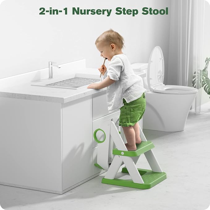 Potty Training Seat, Upgrade Toddler Toilet Seat for Kids Boys Girls, 2 in 1 Potty Training Toilet, Splash Guard Anti-Slip Pad Step Stool(Green)