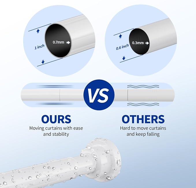 Mcrbeay Shower Curtain Rod, 1" Diameter Heavy Duty Tension Shower Rod | Adjustable 28-102 inch Non Slip No Drill Spring Tension Rod For Bathroom, Shower Stall, No Rust, White