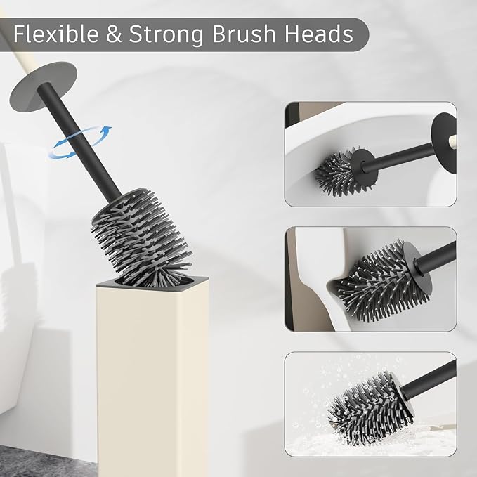 Toilet Brush and Holder Set White Freestanding for Bathroom