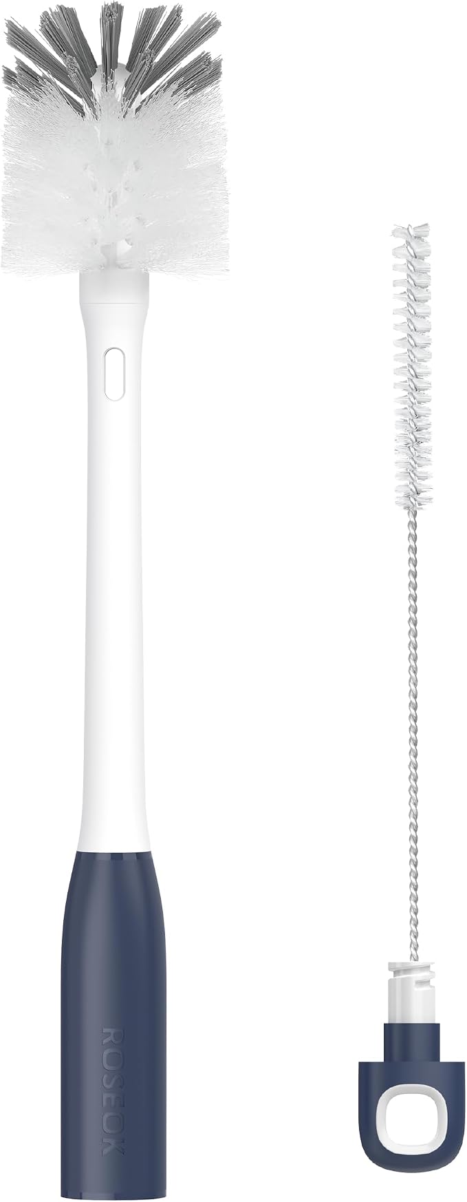 ROSEOK Bottle Brush with Straw Cleaner Brush, 2 in 1, Nylon Bristles | Water Bottle Brush for Cleaning Glass, Sports Bottle, Coffee Mug, Tumblers, Cup Cleaner, Navy Blue, 1 Pack