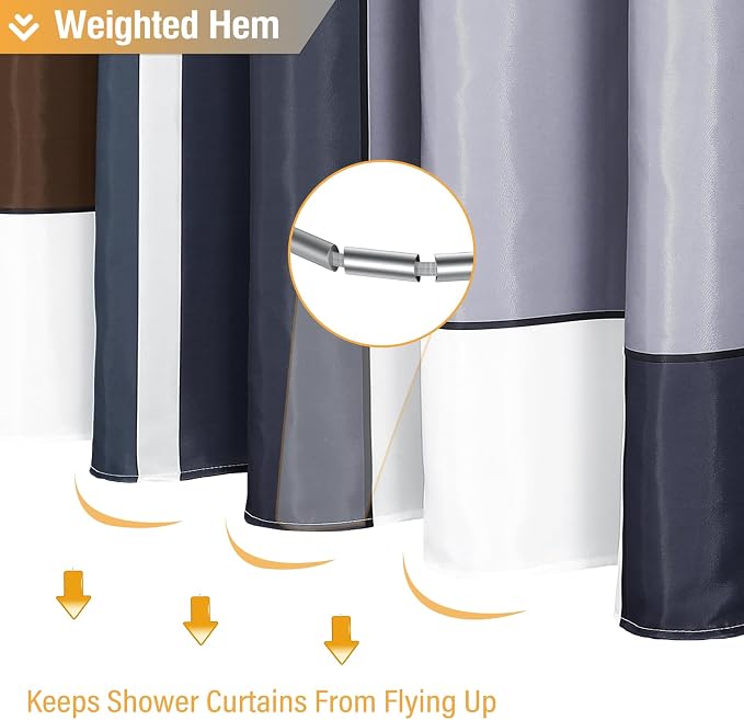 72 x 78 Long Modern Geometric Waterproof Fabric Shower Curtain, Brown | Tall Size, Premium Polyester, Weighted Hem, 12 Plastic Hook, Vibrant Color, Wrinkle-resistant, Quick-Dry, Machine Washable