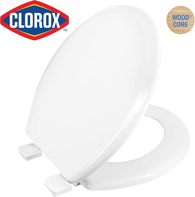 Clorox Round Wood Toilet Seat with Easy-Off Hinges-Wiggle Free Design ‎16.54 x 16.5 x 0.99 inches