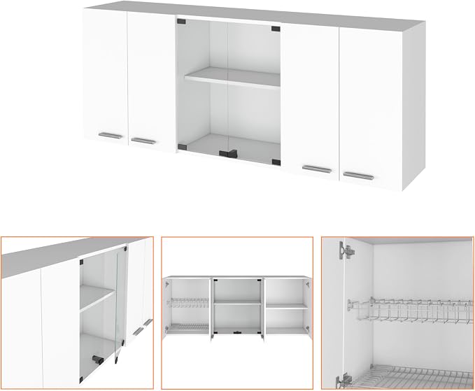 FM FURNITURE Yuma 59" Wall Cabinet, with Two Close cabinets and Two Open Shelves - White. for Kitchen Room
