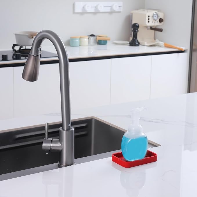 MicoYang Silicone Kitchen Sink Organizer Tray for Multiple Usage,Easy Clean Sponges Holder for Kitchen Bathroom Counter or Sink,Dish Soap Dispenser,Scrubber,Bottle,Cup Red 4.9”x 3.2”