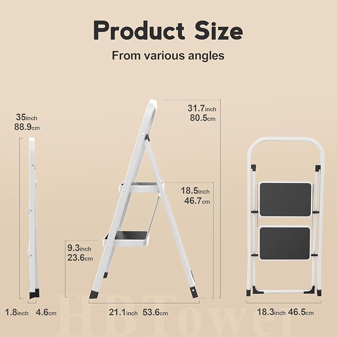 HBTower Step Ladder Folding Step Stool for Adults with Anti-Slip Pedal | 330 lbs Capacity for Kitchen, Home,White