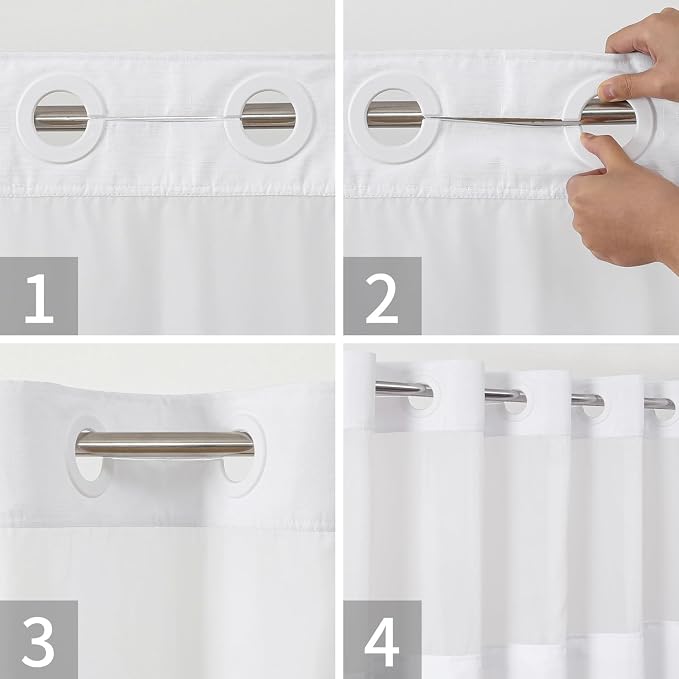 eachope No Hook Linen Texture Shower Curtain with Snap-in Liner,71x86 White | Extra Long,230GSM Thick Fabric,Hotel Luxury Decor,Mesh Top Window,Bottom Magnetic,Waterproof & Machine Washable,for Bathroom