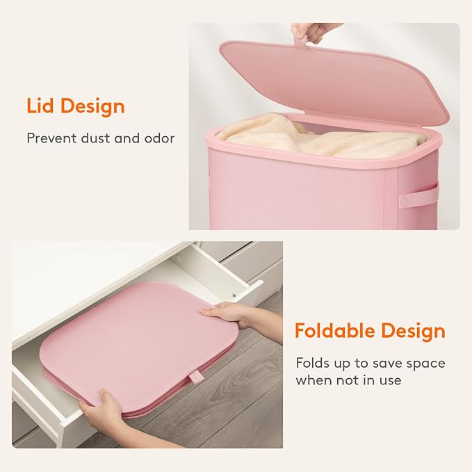 Lifewit Slim Laundry Basket with Lid and Removable Bag, 65L, Pink | Plastic Handles, Collapsible Narrow Laundry Hamper, Tall Skinny Laundry Bin, Clothes Hamper for Laundry, Bedroom, RV, Dorm