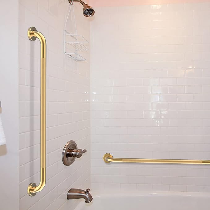 36 Inch Anti Slip Shower Grab Bar Gold, Munzong 2 Pack Bathroom Grab Bar | Bathroom Balance Bar Knurled Safety Hand Rail Support Handicap Elderly Injury Senior Assist Bath Handle