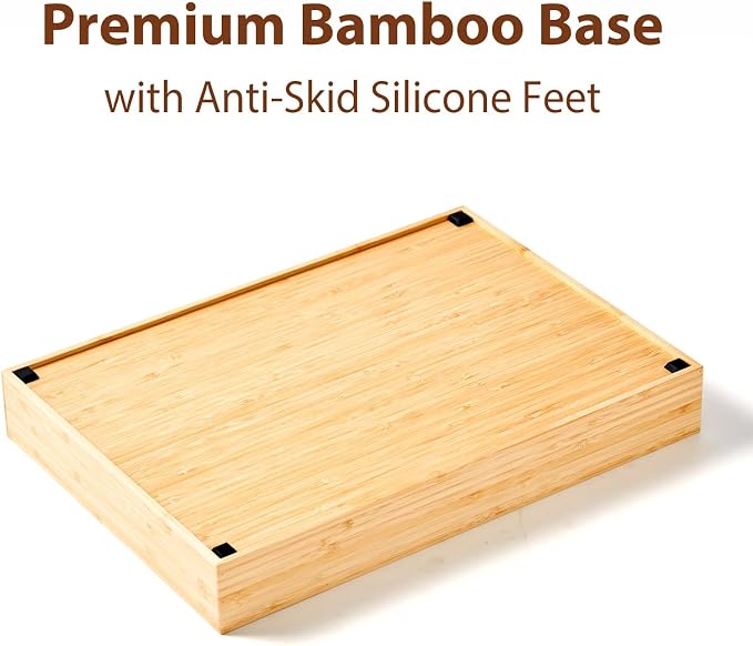 Extra Large Bamboo Desk Drawer Organizer, Wood Junk Organizer Tray with Adjustable Dividers, Anti-Skip Storage Organization in Office Bathroom Drawer for Vanity, Makeup, 17" x 12"