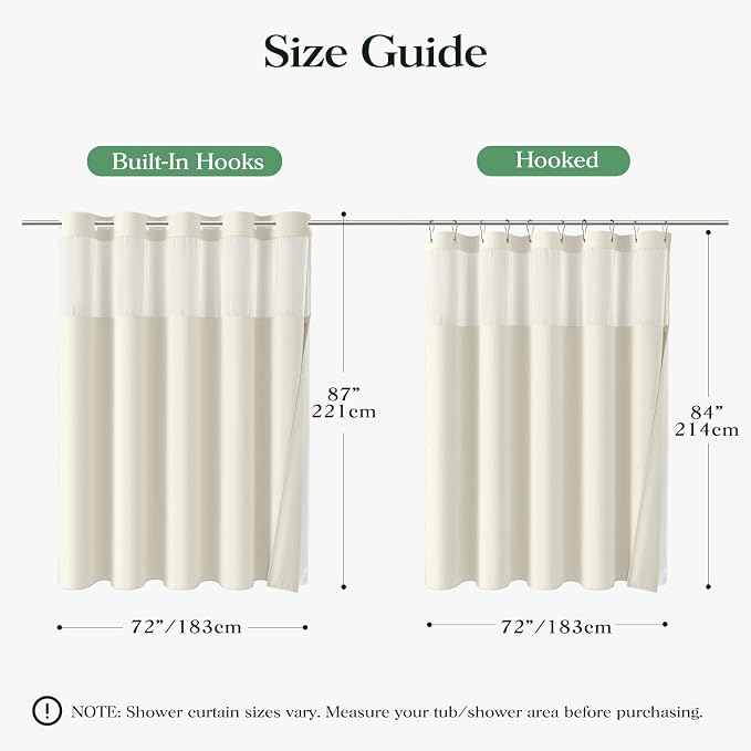 Cream Hook Free Waffle Shower Curtain & Snap-in Fabric Liner,72x87 | Less Time to install, 3 in 1 Fabric Shower Curtain and Liner Set with Magnets, Extra Long, Shower Curtains for Bathroom