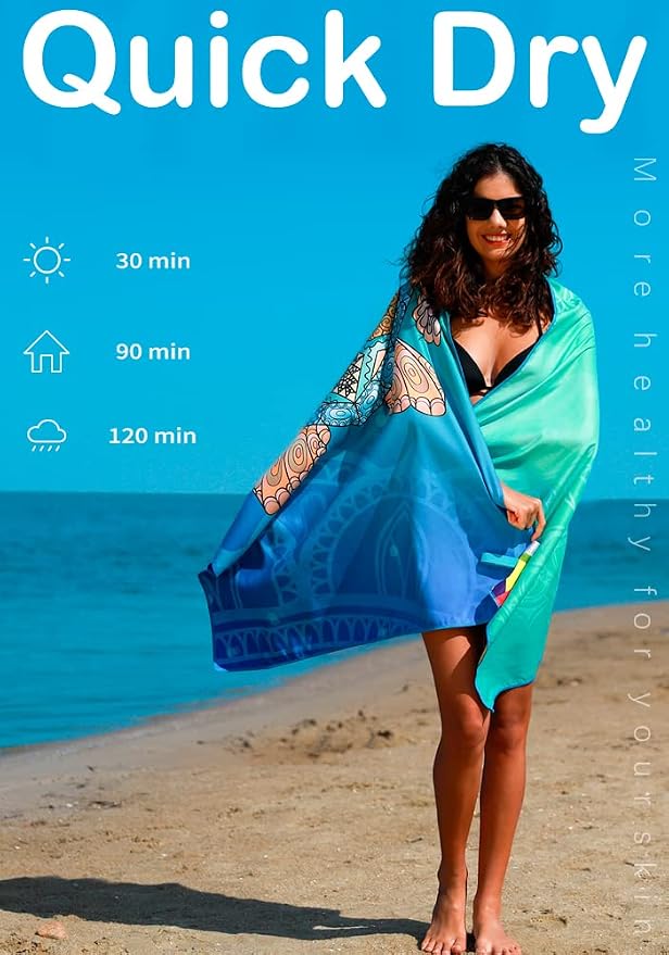 Widdonen Microfiber Beach Towel,Compact 2 Pack-71x32 Inch with Bag Travel | Extra Large,Lightweight,Thin,Sand Free,Quick Dry,Absorbent.Packable for Camping,Swim,Pool,Bath,Picnic,Cruise Essentials Gift