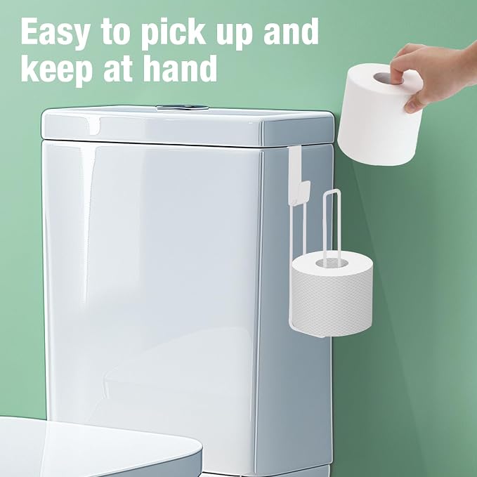 Tokokimo Toilet Paper Storage, Wall Mount Toilet Paper Holder Self Adhesive for 2 Roll Tissue, Over The Tank Toilet Paper Holder Stainless Steel for Bathroom Storage, RV (White 1Pcs)