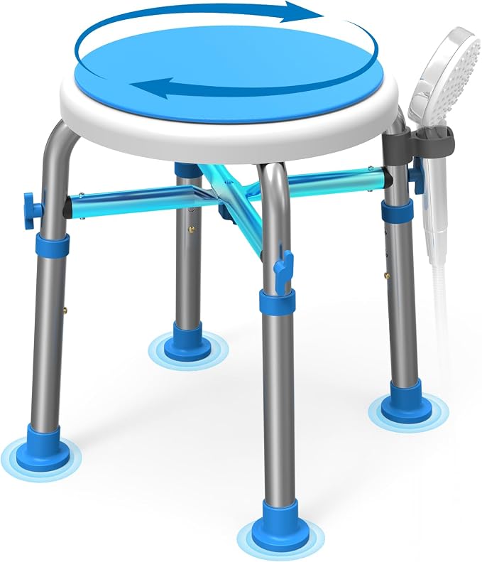 Loyoda Swivel Shower Chair for Inside Tub with Reinforced Crossing Bar | Adjustable-Height Shower Chair, Tool-Free Assembly – Holds up to 350 lbs, Great for In-Shower Use