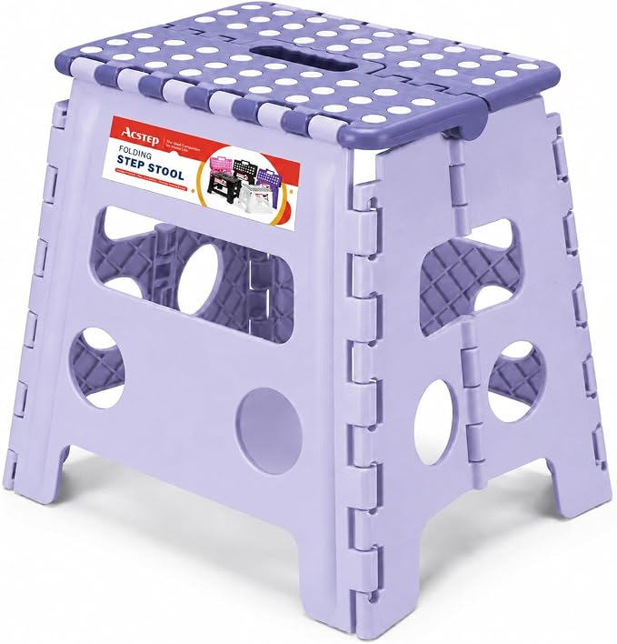 Foldable Step Stool for Adults 13 Inch, 300 lbs, Purple | Lightweight Stepping Stool with Handle and Non-Slip Surface, for Reaching Kitchen Cabinets, Bathroom Shelves and Closets