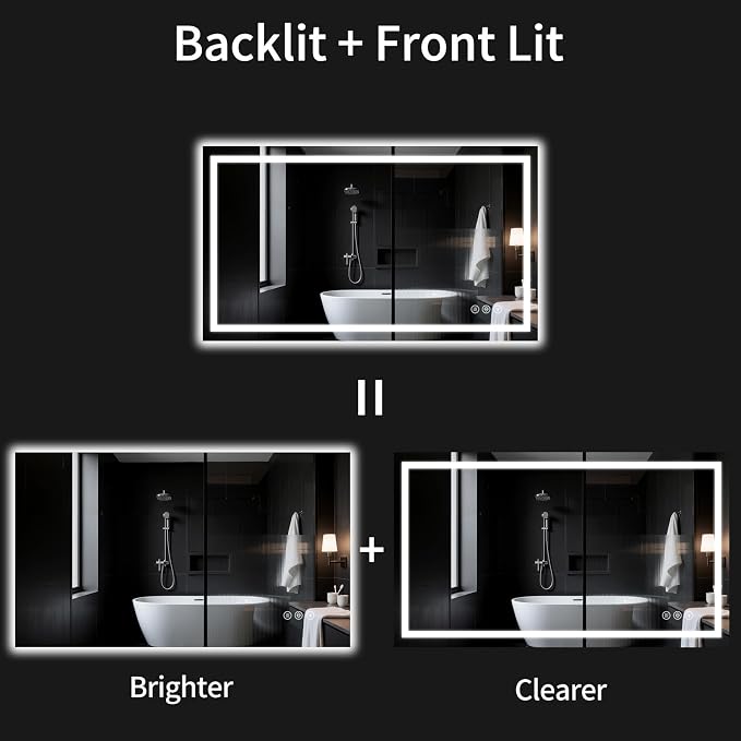 LED Bathroom Mirrors 28"x48" Bathroom Mirror with Lights for Wall, Backlit + Front Lit, 3 Colors, Anti-Fog, Dimmable Brightness for Vanity,Bathroom, Entryway, Living Room