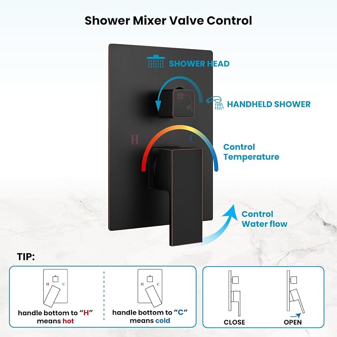 gotonovo Shower Faucet Set with Handheld Spray Oil Rubbed Bronze,12'' Head | SUS304 Rainfall Shower Head and Handle Set System Fixture,Pressure Balance Valve Trim Kit,Single Handle,Wall Mount,All Metal