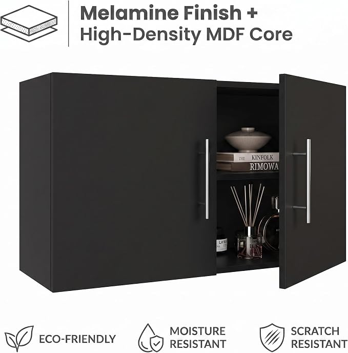 Wall Cabinet Set of 3, 36" W x 12" D x 20" H Wooden Wall Mounted Storage Cabinet, Double Door Cabinet with Soft Close, Metal Handle, Adjustable Shelf,for Kitchen, Garage, Laundry, Bathroom,Black