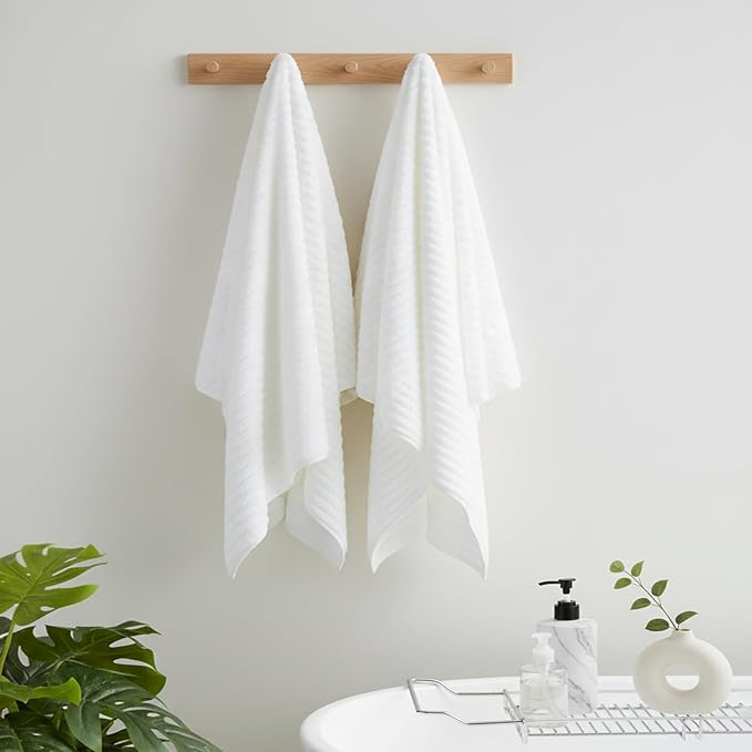 4 Piece Bath Towels, 30"x60" Microfiber Towels Set, White | Large Bathroom Towels, Soft Touch, Highly Absorbent, Quick Dry, Lint Free, Long-Lasting, Family Use, Guest Bath & Daily Use