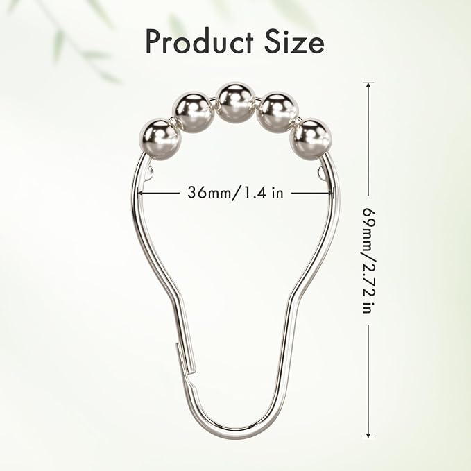 Shower Curtain Rings, Set of 12, Rust-Resistant Metal Shower Hooks Ring Shower Rings for Curtain Rolling Shower Curtain Hooks for Bathroom Shower Rod Shower Curtain Hangers, Nickel