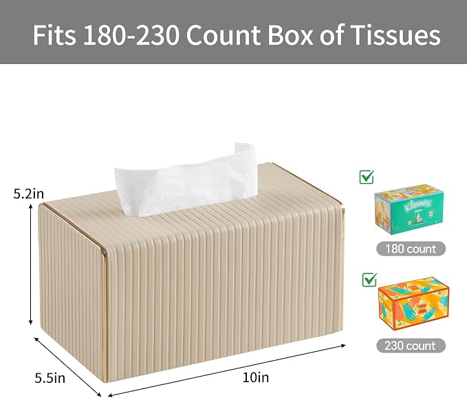 Extra Large Rectangle PU Leather Tissue Box Cover with Magnetic Closure, Decorative Tissue Holder & Storage Container for Bedroom, Living Room, Dining Room, Bathroom, Countertop, Desk & Office (Beige)
