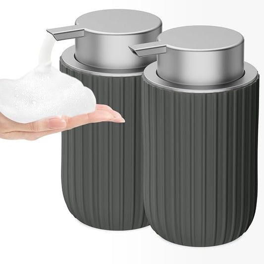 Ceramic Foaming Soap Dispenser, 12 oz Bathroom Foam Hand Soap Dispenser, Refillable Lotion Soap Dispenser with Removable Pump for Kitchen Hand Wash Dispenser, Modern Home Decor (2Pack-Matte Grey)