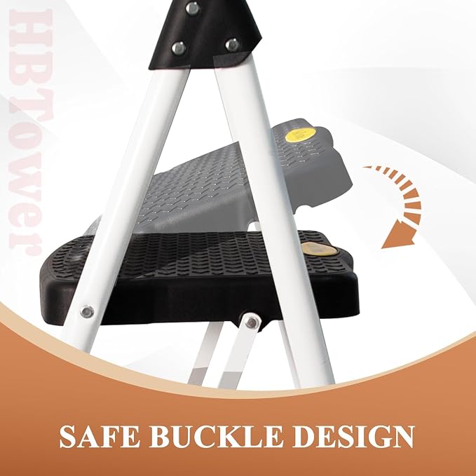 HBTower Step Ladder, Folding Step Stool with Wide Anti-Slip Pedal | Sturdy Steel Ladder, Convenient Handrail, Lightweight, Portable Steel Step Stool
